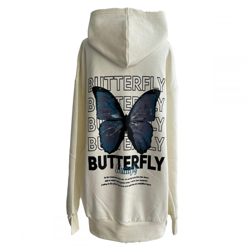 Hoodie Oversize Canguro Butterfly Blanca