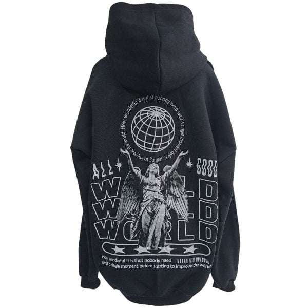 Hoodie Oversize Canguro World Negra