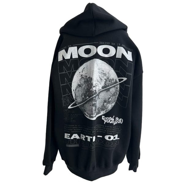 Hoodie Oversize Canguro Moon Earth 1 Negro