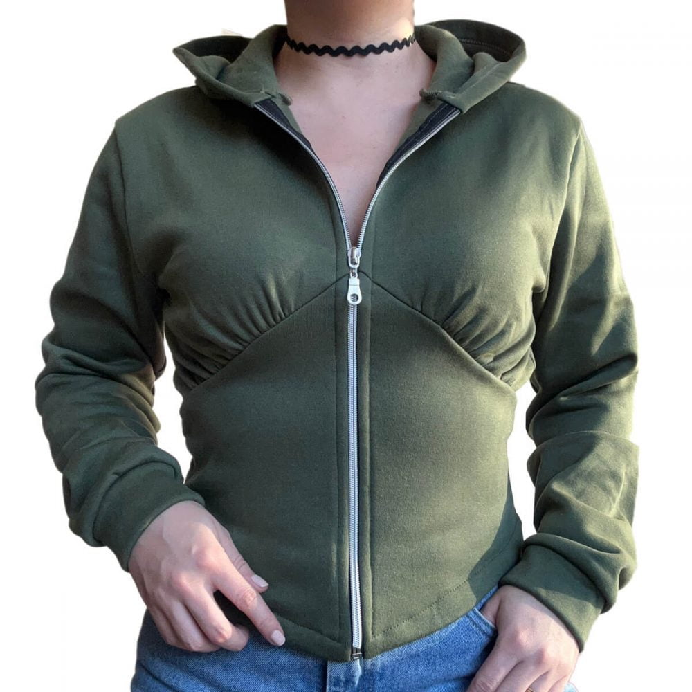 Campera Efecto Corset Verde Musgo