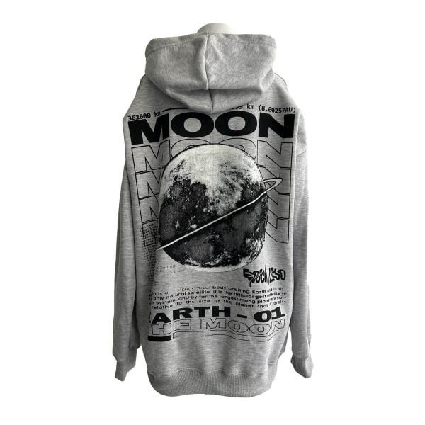 Hoodie Oversize Canguro Moon Earth 1 Gris