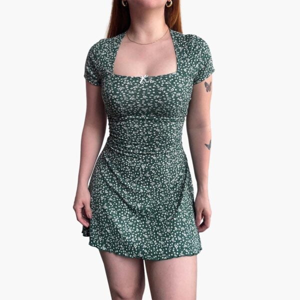 Vestido Efecto Corset Escote Cuadrado Verde